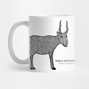 Saiga Antelope with Common and Latin Names - animal design - black and white Mug